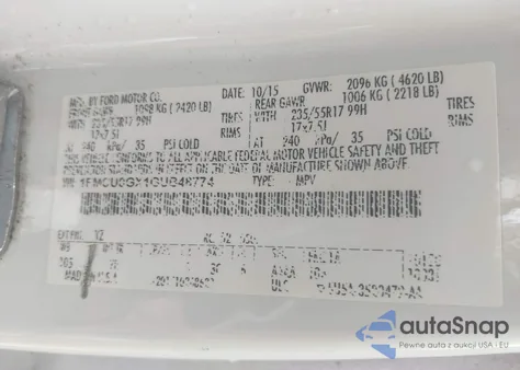 2016 Ford Escape Se из США, поврежденный, VIN 1FMCU0GX1GUB48774